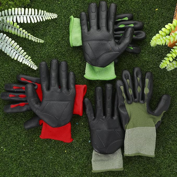 Gardening Gloves for Men Women, 3 Pairs Breathable Grip Work Gloves TPE Coated for Yard Outdoor, Planting, Landscaping