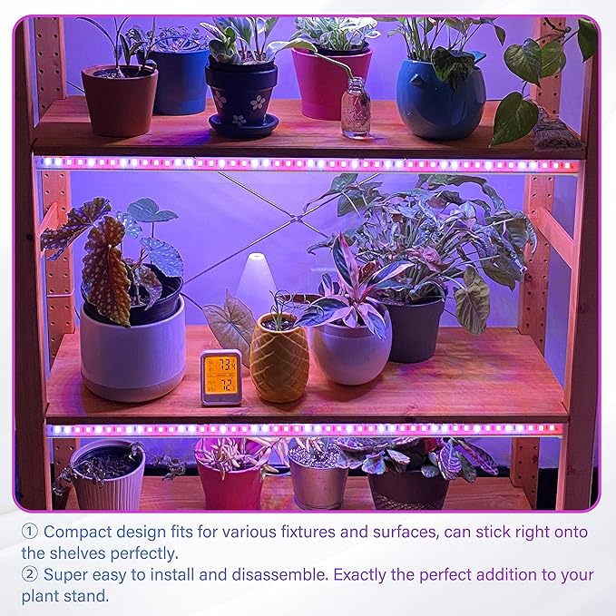 iPower 2Pack 40W LED Grow Lights with Full Spectrum Plant Growing Light Strips for Indoor Plant with Auto ON/Off 3/9/12H Timer, 10 Dimmable Levels 48 LEDs Per Tude, 3 Tubes, Red&Blue