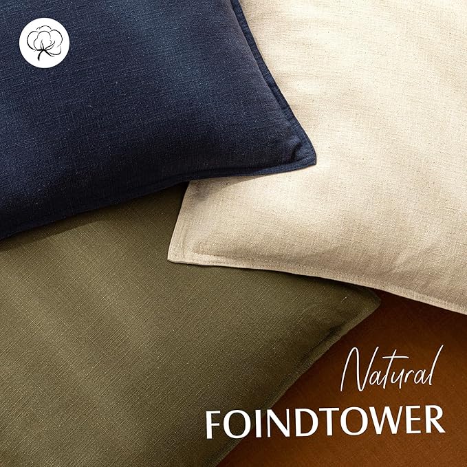 Foindtower Pack of 2, Decorative Linen Soild Throw Pillow Covers Soft Accent Lumbar Cushion Case Boho Farmhouse Neutral Pillowcase for Couch Sofa Bed Living Room Home Decor 12 x 20 Inch Natural Beige