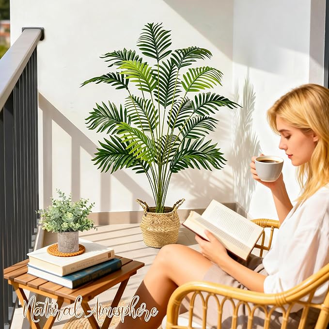 Der Rose 44" Fake Plants Artificial Palm Tree with Hand Woven Basket for Home Office Living Room Balcony Indoor Easy Assembly