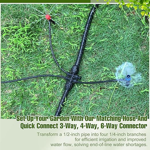 100FT 1/2 Inch Drip Irrigation Tubing with 10 Pack 1/2" to 1/4" Drip Irrigation Fittings, Drip Line Hose & Push-to-Fit 3-Way | 4-Way | 6-Way Splitter Connectors, for Drip Irrigation System