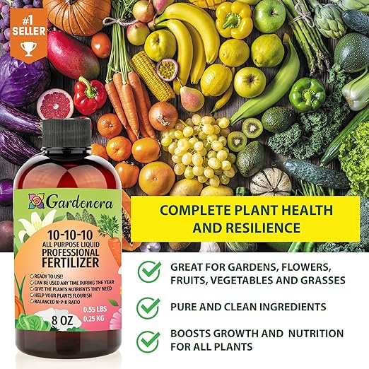 𝐁𝐄𝐒𝐓𝐒𝐄𝐋𝐋𝐄𝐑 Professional 10-10-10 All Purpose Liquid Fertilizer Concentrate - Plant Food Concentrate for Lawns, Trees, Plants, Vegetables, Fruits & Flowers - Makes 192 Gallons - (32 OZ)