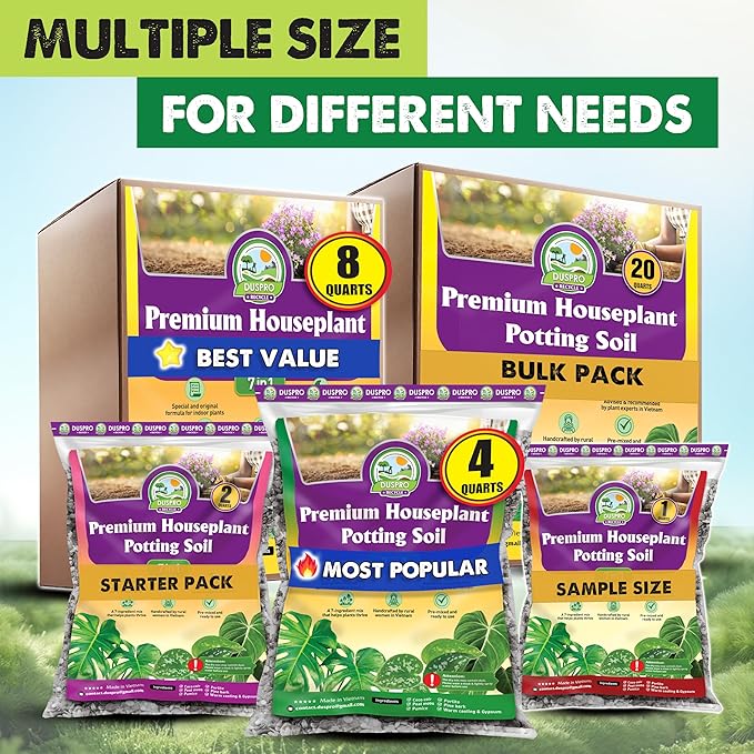 DUSPRO Recycle 2QRT Pre-Mixed House Plant Soil Aroid Potting Mix 7-in-1 with Coco Coir, Peat Moss, Perlite, Worm Casting, Pumice, Pine Bark & Gypsum, Tropical Potting Mix for Indoor Plants, Herbs
