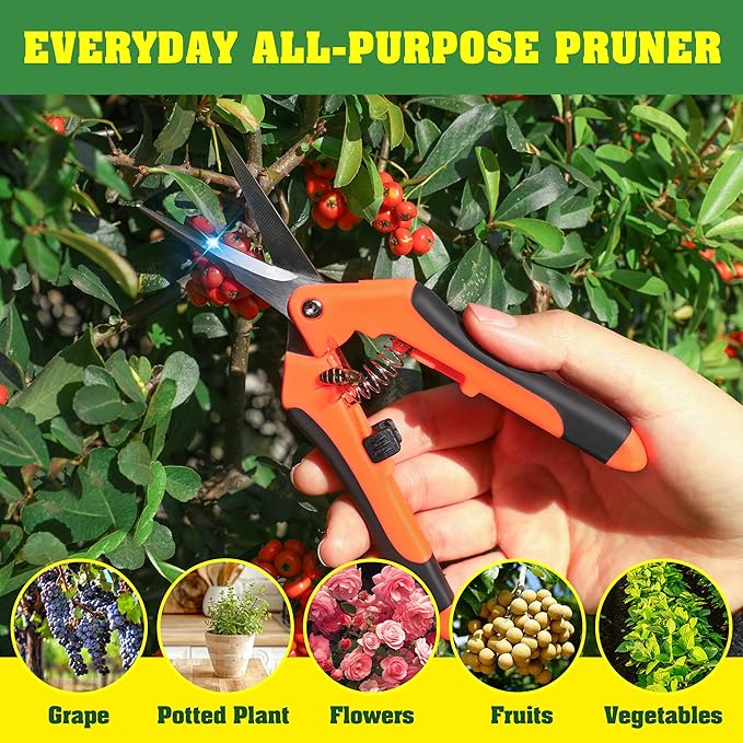 EWPJDK 4 Pack Garden Shears, Stainless Steel Shears Gardening Tools, Scissors, Garden Clippers, Pruning Shears for Gardening Shears & Scissors (Orange Green)