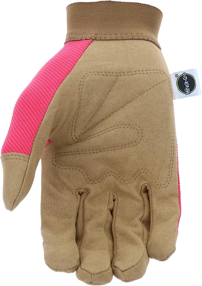 Miracle-Gro MG86205 General Utility Gloves – [Medium/Large], Synthetic Leather Padded Palm Gloves, Spandex Back, Adjustable Hook and Loop Wrist, 1 Count (Pack of 2)