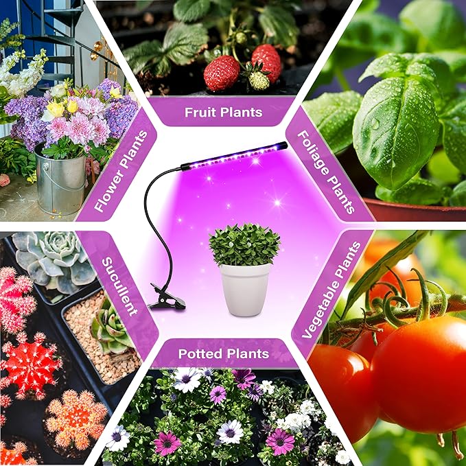 iPower 21 LED Grow Light with Full Spectrum for Indoor Plants, Adjustable Gooseneck, 3 Light Modes&10 Dimmable Levels, Auto 6H/9H/12H Timer
