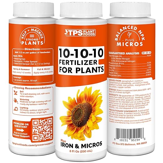 10-10-10 Fertilizer for Plants – Liquid Plant Food for Balanced Nutrition, Strong Roots & Healthy Growth, 8 oz