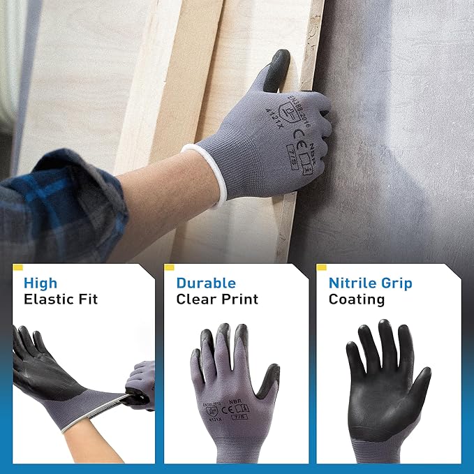 S SATC Safety Work Gloves Foam Nitrile Coated Touchscreen Knit Nylon Gloves for Men & Women, Ideal for Gardening, Warehouse
