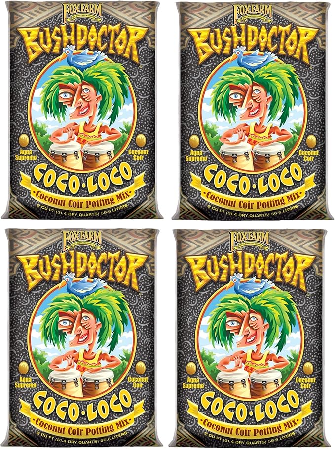 FoxFarm Bush Doctor Coco Loco Potting Mix, 2cu ft (Pack of 4) - Extends Your Watering Schedule, Triple-Washed to Reduce Salt Content - Perfect for Cultivating Vigorous Plants
