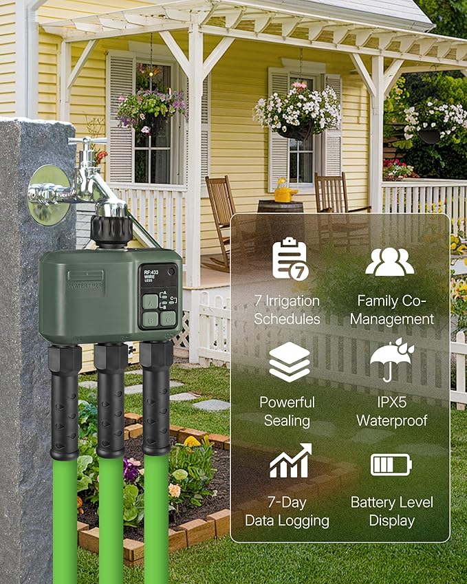 WiFi Water Timer for Garden Hose, Sprinkler Timer 3 Zone, 3 Outlet Smart Hose Watering with WiFi Irrigation Controller, Automatic Irrigation System/Rain Delay/Manual Watering D33WT06
