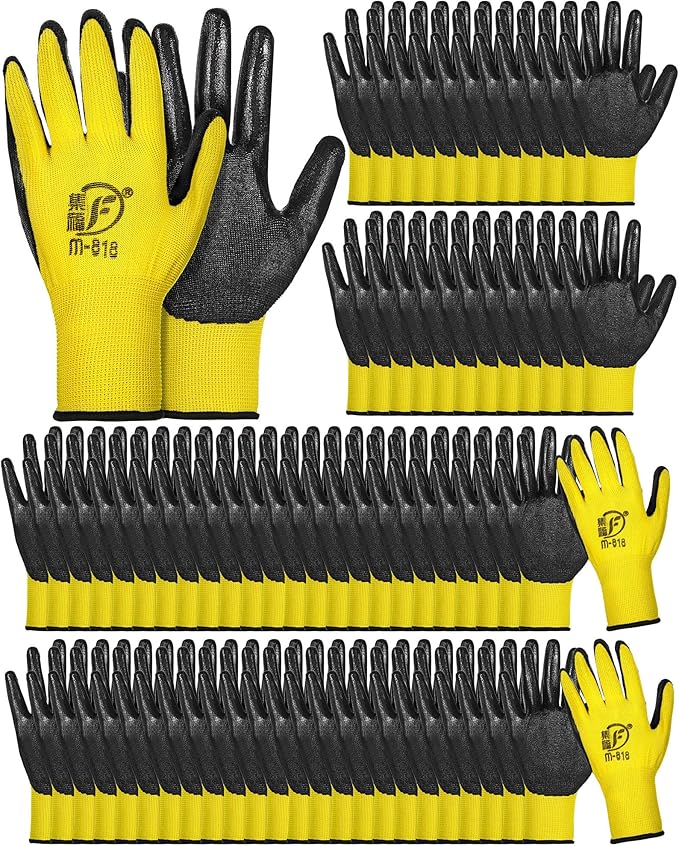 Potchen 72 Pairs Gardening Work Gloves Bulk for Men Women, Rubber Coated Garden Multipack Safety Construction Glove