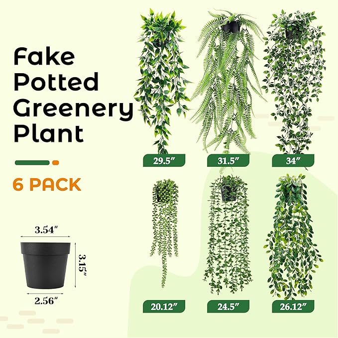 Der Rose 6Pcs Fake Plants Hanging Artificial Eucalyptus Vines Faux Potted Hanging Plants Indoor for Bathroom Kitchen Wall Shelf Outdoor Decor