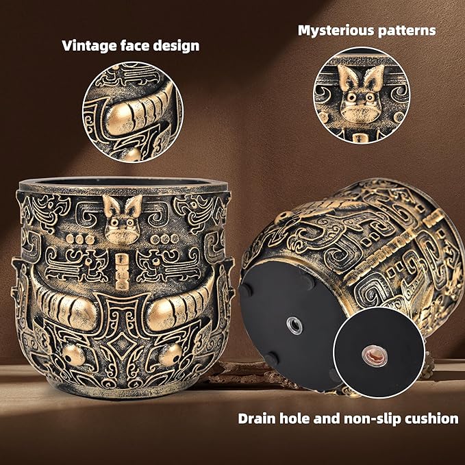 Midogaigai Tribal Vintage Face Planter,Lightweight Unique Plant Pots with Drainage,Eclectic Small Succulent Flower Planters Pots for Outdoor&Indoor Plants,Funny Garden Pot for Room Decor(5.5in)