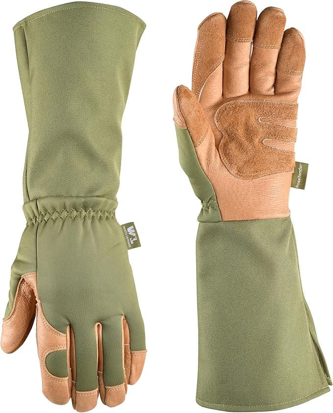 Wells Lamont Rosetender Gardening Gloves for Women – Thorn Proof Garden Gloves, Grain Leather Long Gloves for Pruning & Yard Work, 4129-300, Small