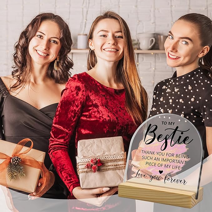 To My Bestie Acrylic Desk Sign with Wooden Stand – Thoughtful Birthday Gifts for Female Friends, Soul Sister & Work Bestie, Thank You Keepsake for Thanksgiving & Friendship Decor