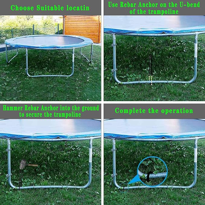 Nigh Coated Rebar Trampoline Wind Stakes Set of 12 Safety Ground Anchors Stakes Extra Heavy Duty Metal Landscape Staples 10 Inches Long (Black)