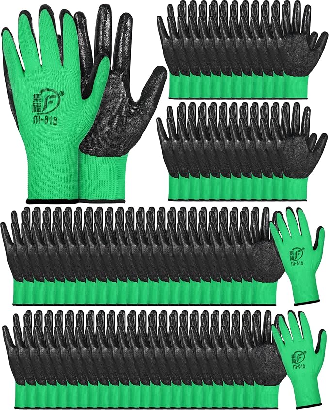 Potchen 72 Pairs Gardening Work Gloves Bulk for Men Women, Rubber Coated Garden Multipack Safety Construction Glove