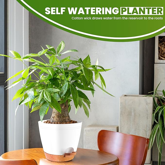 Utopia Home Self Watering Pots for Indoor Plants, Planters for Indoor Plants, Multi-Size Flowerpot, Set of 5 Plant Pots with Drainage & Reservoir, 6.8"/6.4"/5.9"/5.5"/4.9" (White)
