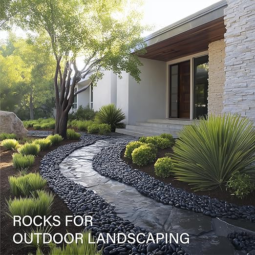 NUPICK 45lb Black River Rocks for Outdoor Landscaping, 1-2 Inch Pebbles for Indoor Plants, Natural Polished Aquarium Gravel, Decorative Rocks for Succulent, Garden, Vases Fillers, Bird Baths