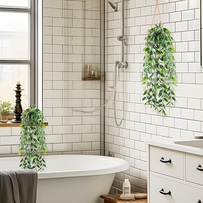 Der Rose 2 Pack Fake Hanging Plants Small Artificial Plants Faux Pea Pod Plants Indoor for Aesthetic Living Room Office Shelf Decor