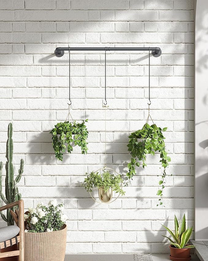 SOFITORG Plant Haning Rod, Hanging Planters for Indoor Plants with 3 Chains, Wall Plant Hanging Bar for Window Celling, 38.2 Inch, Metal Black, Pots Not Included