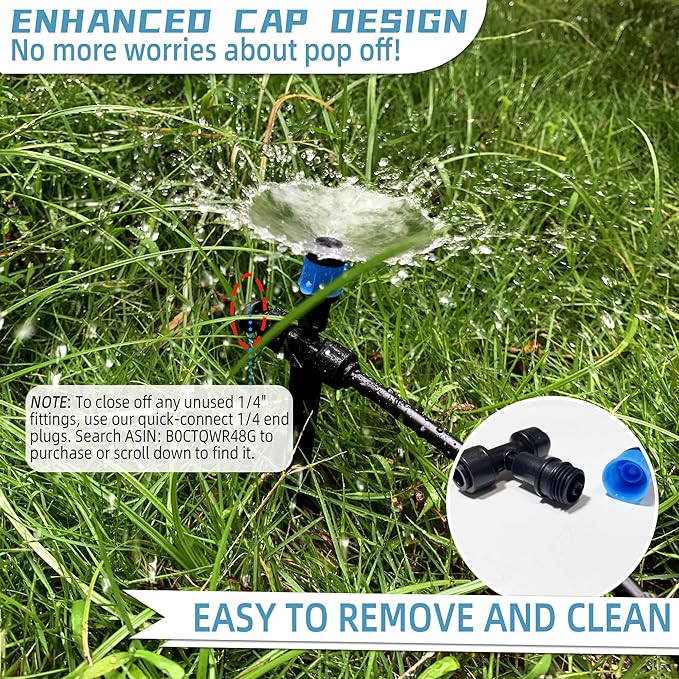 10PCS Push-to-Connect Drip Irrigation Emitters for 1/4 inch Irrigation Tubing, Two-Way Connection Adjustable Vortex Drip Emitters with Stake, Irrigation Dripper Sprinklers for Drip Irrigation System