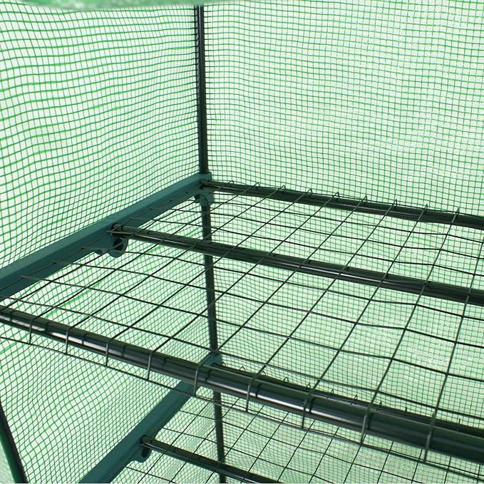 4-Tier Mini Greenhouse Portable Garden Grow Plants Flower Seedings Green House w/PE Cover, Roll-Up Zipper Door and Metal Frame 27.25"(L) X 19"(W) x 63"(H)