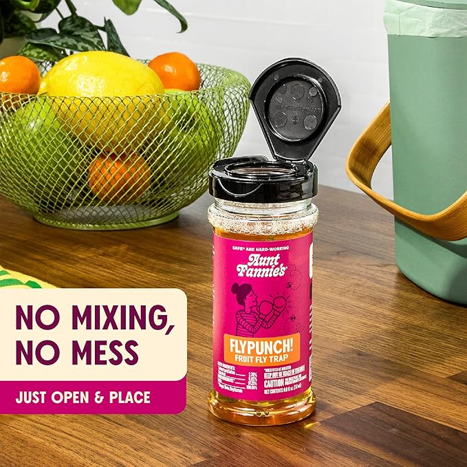 Aunt Fannie's FlyPunch Fruit Fly Trap for Indoor and Kitchen Use, Ready to Use, Made with Plant Based Ingredients, Safe Near Food, Each Bottle Lasts Up to 30 Days, Pack of 12