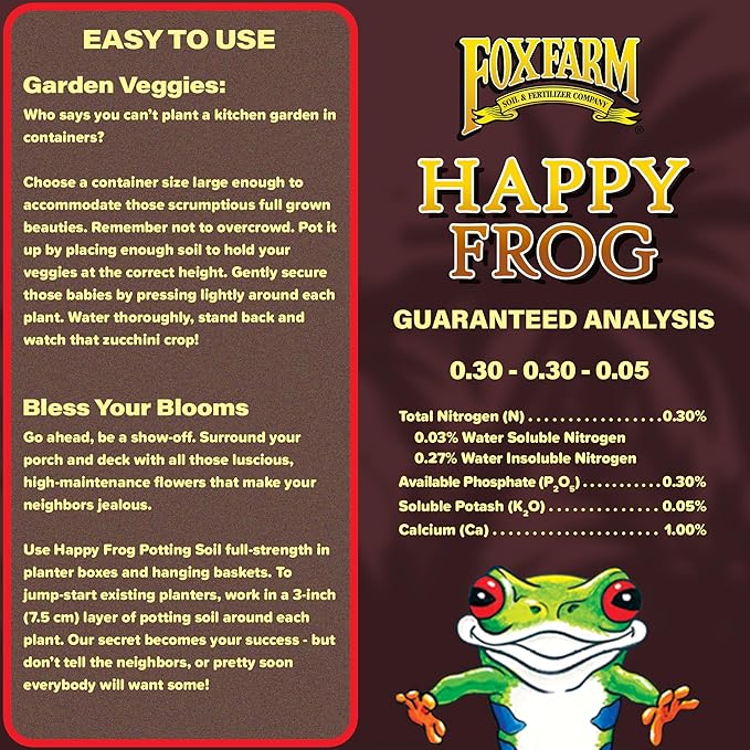 FoxFarm Happy Frog Potting Soil, 2cu ft - for Indoor/Outdoor Container Plants - Contains Mycorrhizae and Humic Acids
