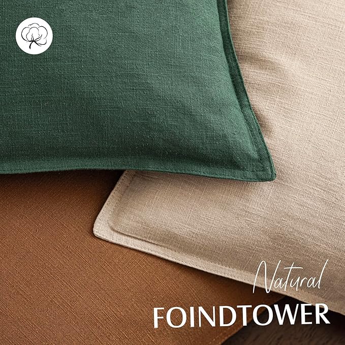 Foindtower Set of 2, Decorative Linen Soild Throw Pillow Covers Soft Accent Euro Cushion Case Farmhouse Neutral Pillowcase for Chair Couch Sofa Bedroom Living Room Home Decor 16 x 16 Inch Pine Green