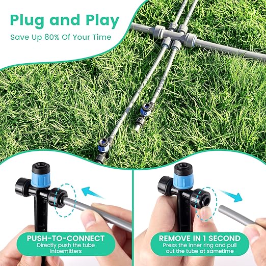 Upgrade 240FT Quick-Connect Drip Irrigation System Kit, Auto Garden Watering System with 1/4" & 1/2" Fast-Lock Tubing, Adjustable Nozzles Emitters for Raised Garden Beds,Greenhouse, Lawn, Patio