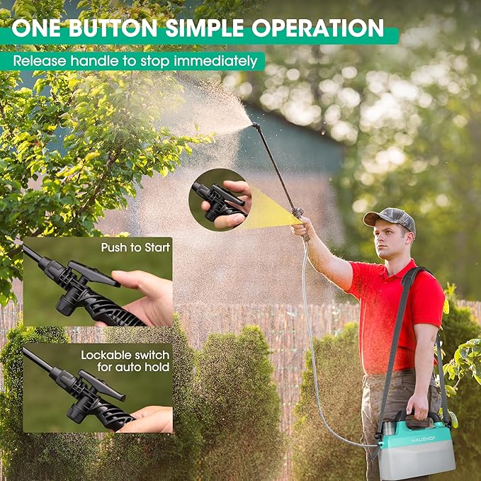 HAUSHOF 1.35 Gallon Battery Powered Garden Sprayer, Rechargeable Electric Weed Sprayer for Lawn & Indoor/Outdoor Plants, Adjustable Nozzles, Shoulder Strap