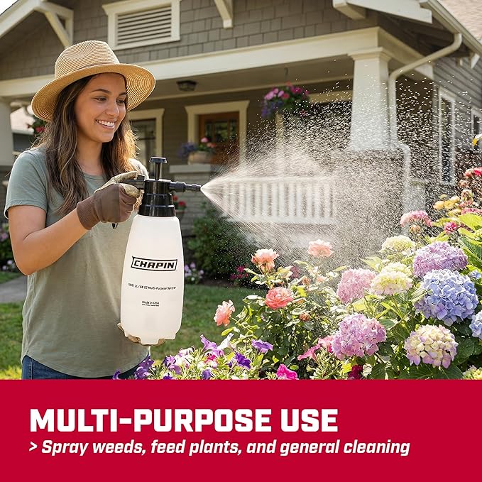 Chapin 10031 Handheld Pump Sprayer, 68oz, Multi‑Purpose, Lawn & Garden, Translucent Poly Tank, Adjustable Brass Nozzle, Thumb‑Trigger Lock & in‑Tank Filter for Fertilizer, Weed & Pest Applications