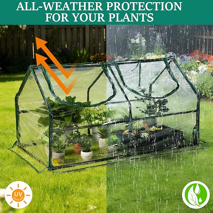 Meonum Mini Greenhouse with Grow Light, 47.2" L x 23.6" L x 23.6" W Portable Greenhouses Waterproof UV-Resistant for Indoor/Outdoor Seed Starting (House Shape)