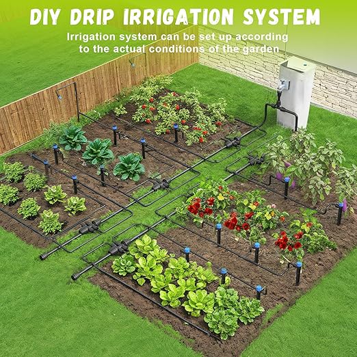 Drip Irrigation Kit Automatic Watering System 247FT Misting Sprinkler DIY Devices with 1/4" & 1/2" Tubing Hose, Adjustable Nozzle Emitters, Quick Connectors for Greenhouse, Garden, Patio