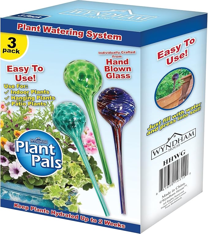 Plant Watering Globe Set, Set of 3, Indoor & Outdoor, Colorful Multicolored Hand-Blown Glass for Everyday Use