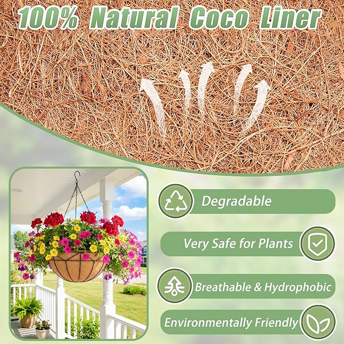 4 Pack 12 Inch Hanging Baskets for Plants Outdoor Metal Hanging Planters Round Hanging Flower Pots with Coco Coir Liner Plant Holder for Outdoor Patio Garden Balcony Decor - Geometric