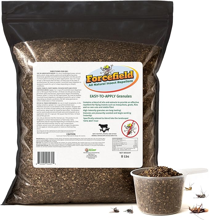 ForceField Natural Mosquito Yard Treatment - Repellent Granules for Backyard Mosquito Control | Pet Safe, DEET-Free Outdoor Control | Long-Lasting Barrier for Lawns, Patios, & Barns 8 LB