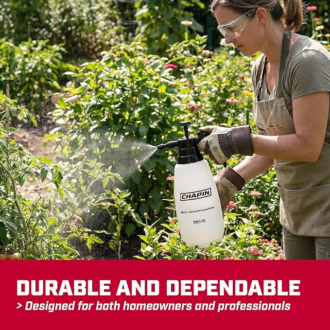 Chapin 10031 Handheld Pump Sprayer, 68oz, Multi‑Purpose, Lawn & Garden, Translucent Poly Tank, Adjustable Brass Nozzle, Thumb‑Trigger Lock & in‑Tank Filter for Fertilizer, Weed & Pest Applications