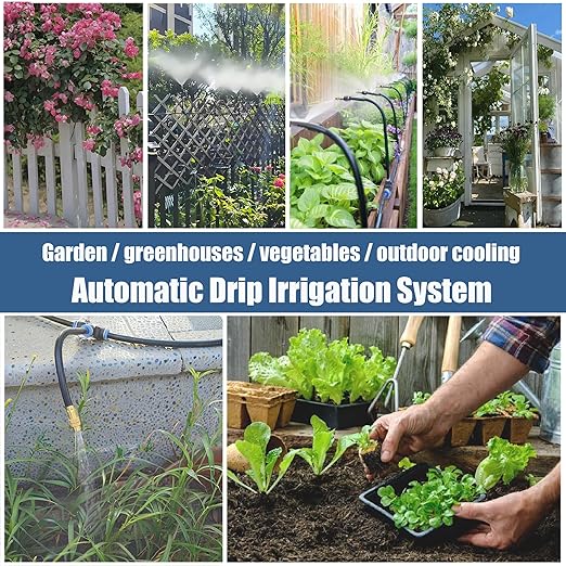 Dianrui 360° Curved Garden Automatic Irrigation System—50FT Drip Irrigation System for Garden,Lawn & Raisedbed & Greenhouse Watering Equipment, Drip Irrigation Kit with Adjustable Copper Nozzles 5/16"