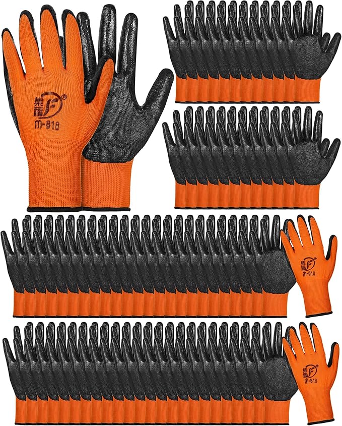 Potchen 72 Pairs Gardening Work Gloves Bulk for Men Women, Rubber Coated Garden Multipack Safety Construction Glove