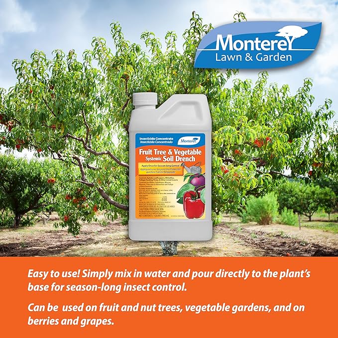 Monterey Fruit Tree & Vegetable Systemic Soil Drench Bundled with Garden Measure Spoon, Apply Once for Season Long Control, Imidacloprid Systemic Insecticide - 1 Quart
