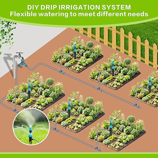 98ft Drip Irrigation Kit, Upgraded Quick-Connect System with Adjustable Nozzles & Durable Hoses, Complete Garden Watering Solution for Outdoor Plants, Flower Beds, Lawns and Patios