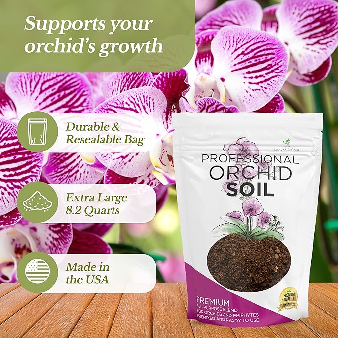 Professional Orchid Soil Mix Ready to Use Extra Large 8.2 Quarts, Premium Potting Soil for Orchids Bromeliads Epiphytic Plants, Fast Draining Blend Lava Calcined Clay Pinebark Made in USA