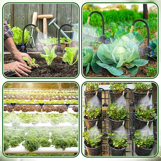 MorningRo 147ft Drip Irrigation Kit, 5/16" Tube Automatic Watering System with 45pcs 360° Adjustable Brass Nozzles, Water Saving DIY for Garden, Lawn, Yard, Greenhouse Plants