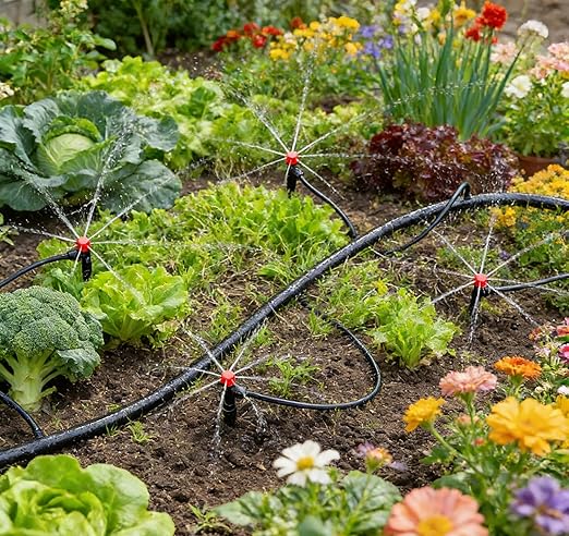 Adjustable Drip Irrigation Emitters with Stakes: 30 Pcs Drip Emitters for 1/4 Inch Drip Irrigation Tubing,360 Degree Irrigation Drippers for Garden Watering