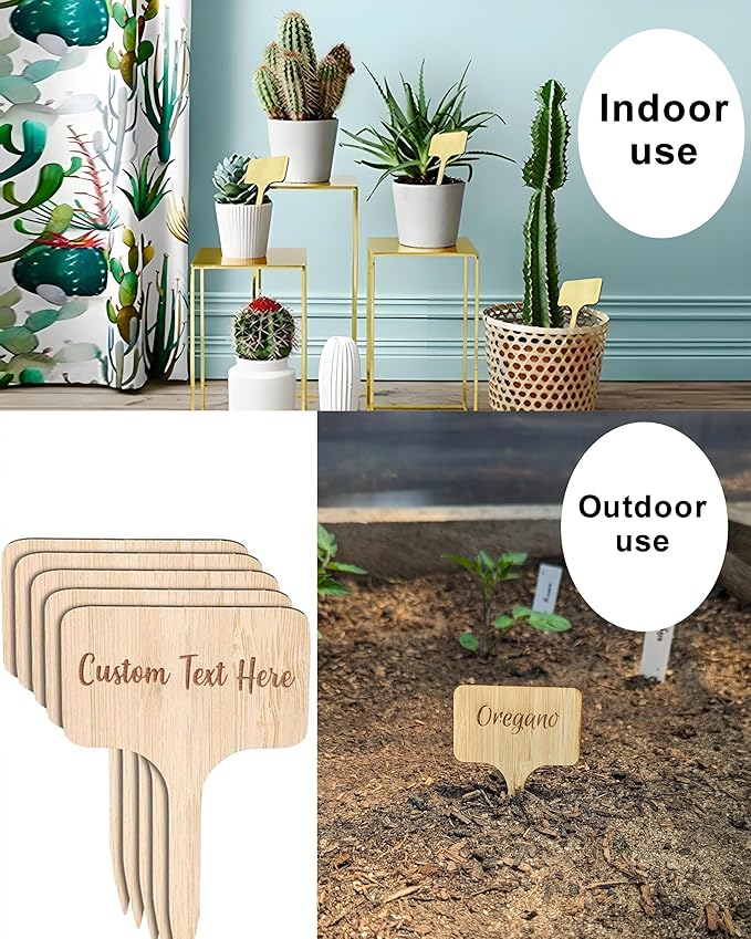 30-100pcs Personalized T-Type Bamboo Plant Tags,Custom Laser Engraved Bamboo Plant Stake,Custom Succulent Tag for Bridal Shower,Wedding,Plant Favor and More (T-Type 2.4x3.9inch)