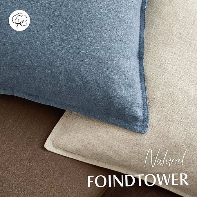 Foindtower Set of 2, Decorative Linen Soild Throw Pillow Covers Soft Accent Cushion Euro Case Boho Farmhouse Pillowcase for Chair Couch Sofa Bedroom Living Room Home Decor 16 x 16 Inch Misty Blue
