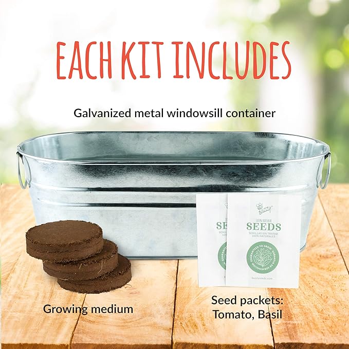 BUZZY Organic Windowsill Grow Kit | Pizza Night: Tomato and Basil | Best Gardening Gifts, Favors, Parties, Events, Unique, and Fun | Growth Guaranteed