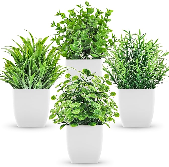 4 Pack Fake Plants Small Artificial Greenery Faux Plants Indoor for Home Farmhouse Bathroom Shelf Decor